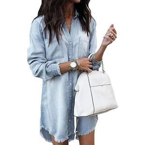 Distressed Denim Long Sleeve Shirt Dress